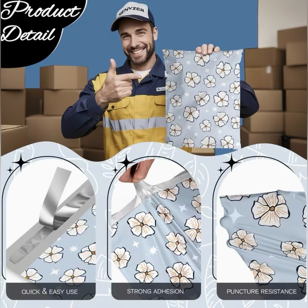 Set of 20 14.5โ x 19โ Floral Blossom Poly Mailers - Picture 4 of 4